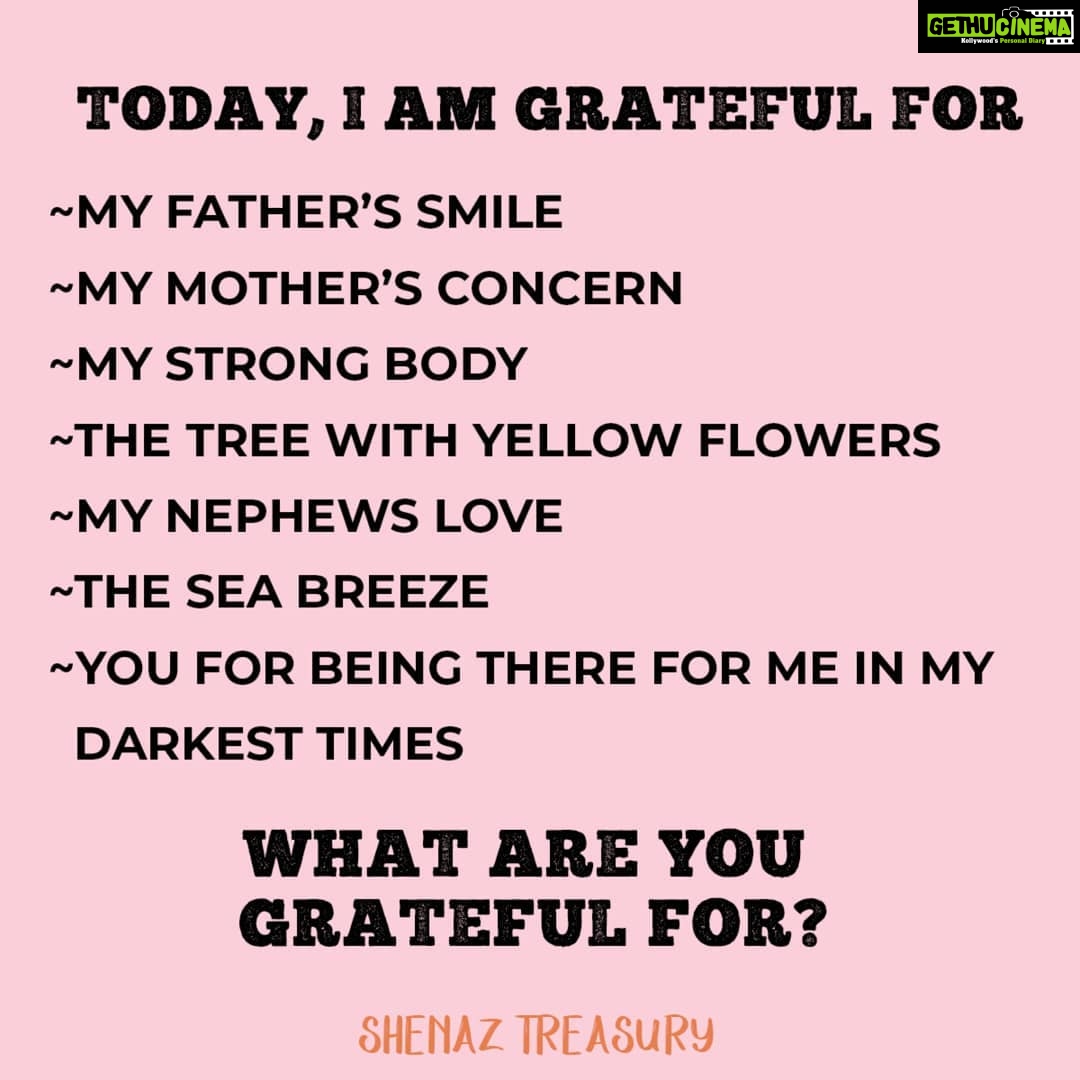 Shenaz Treasurywala Instagram - What are you grateful for today? I urge you to write a list everyday for the next 30 days. I will do this exercise with you, in my stories. There is ALWAYS something to be grateful for!! There have been periods in my life where I hit rock bottom and writing a list and sending it to a friend helped me through. Sharing the list with a friend forces us to write it on days we don't feel like as we are answerable to someone. So pick a friend to do this with and send it to me too please! “When you are grateful, fear disappears and abundance appears.” I believe when you express gratitude …life becomes more enjoyable. you develop a fundamental belief that the world is good. You feel a purpose and desire to live! #travelwithshenaz #gratitude #innerpeace #thankyouuniverse #gratitudepractice #highvibe #gratitudechangeseverything #positivethoughts