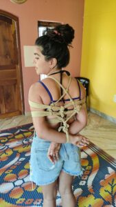 Shenaz Treasurywala Instagram - Leave a ❤️ for my guts for going through with this. 

I was looking for unique things to do in Goa and came across this Russian man who practices Shibari - the art of Japanese Bondage.

I decided to go to his workshop in Morjim to learn more about it.

I was extremely stiff and nervous at first. He kept asking me to relax. 

I asked him 10000 questions which he couldn't reply to  because of our language communication gap. 

One thing he said when I asked if he went to Japan to learn this . He said "japan came to me".

When I asked him the price he said I do this for Annanas, I do it for bananas, I do it for 1000 rupees, I do it for 30,000 rupees. 

He told me I was the first Indian woman he tied up. He said, "I tied Israeli, I tied Russian, I tied Italian, you are first Indian."

It was definitely a lesson in letting go. Also I really felt empowered that my body could go through all that :))

Maksim Kalahari-
He takes Shibari classes and sessions in Morjim 
Leave a comment if you want his contact details. 

#shibaribondage #aestheticknots
#travelromancesmiles #goaneverseenbefore