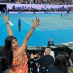 Shenaz Treasurywala Instagram - Baby Shenaz would have never thought this was possible. I still remember sitting with my dad watching the Australian Open from my couch in Mumbai. Never in my dreams did I think I would actually be here in person, Courtside seats watching Novak Djokovic play! @kia.worldwide @australianopen #Kia #MovementThatInspires #ad #australianopen #australiaday #sport #tennis #melbourne Australian Open Tennis Rod Laver Stadium