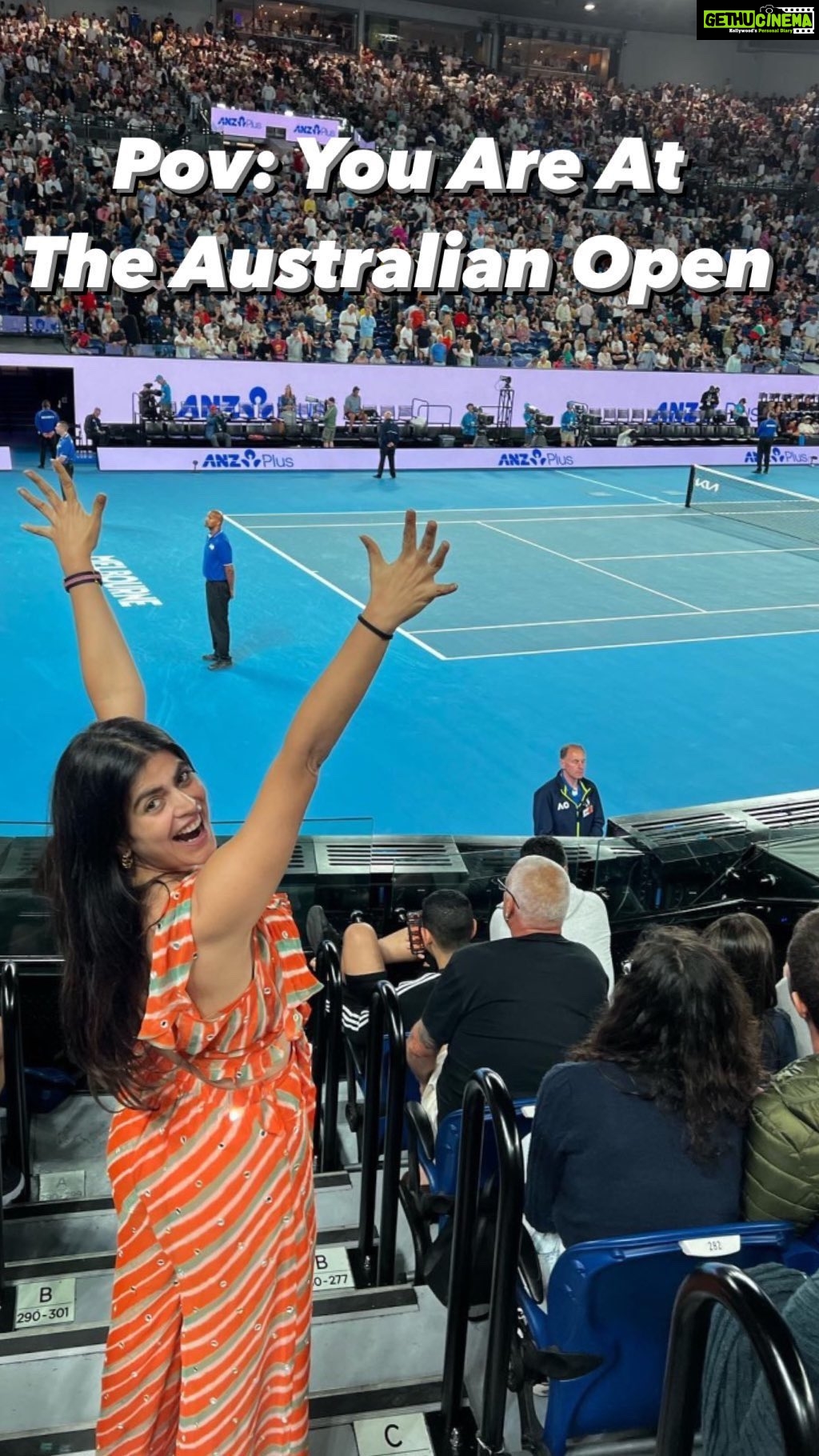 Shenaz Treasurywala Instagram - Baby Shenaz would have never thought this was possible. I still remember sitting with my dad watching the Australian Open from my couch in Mumbai. Never in my dreams did I think I would actually be here in person, Courtside seats watching Novak Djokovic play! @kia.worldwide @australianopen #Kia #MovementThatInspires #ad #australianopen #australiaday #sport #tennis #melbourne Australian Open Tennis Rod Laver Stadium