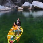 Shenaz Treasurywala Instagram - Which river in india has your heart? This one has my ❤️ India is a land full of rivers. Dawki river is actually one of the cleanest in the world. Imagine if River Ganga was this clean! The water is green and crystal clear. The river seperates India and Bangladesh. It has a 90 year old suspension bridge where I’m standing :)) Don't you feel the boats appear to be floating on an invisible glass surface? A boat ride is a must when you visit Dawki! #dawkiriver #shillong #meghalaya #crystalcleanwater