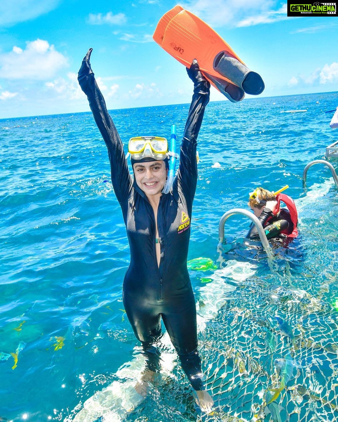 Shenaz Treasurywala Instagram - This is the best Sunday I ever had. Snorkeling, scuba diving and helicoptering all in one day at The Great Barrier Reef! How could it get any better? The colors of the coral was so shiny and bright and beautiful. Every-time I go diving I feel, this is what heaven must look like. I swam with turtles, sharks and hundreds of other fish but for me the coral 🪸 and the colours were the highlight. What a day! What an adventure 😍 I feel so blessed. I hope you’re having a good Sunday too. @queensland #thisisqueensland @sunloverreefcruises thanks @underwater_images for taking my picture.