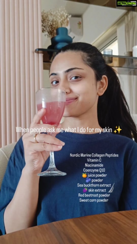 Shritama Mukherjee Instagram - I'm a firm believer in holistic skincare. Just applying skincare products is not enough considering our lifestyle and the environmental conditions we live in today. Our skin needs more than topical care.. something that can support our natural aging process and keep our skin healthy, happy and glowy. This skin supplement from @tgmbeauty_ is my go-to morning drink for healthy skin. It's the first Indian skin supplement to have Nordic marine collagen peptides (most brands use Japanese, Korean or Chinese collagen) in it along with 10 other bioactive compounds that are great for boosting skin health, improving uneven skin texture and brightening natural complexion giving you that lit-from-within glow. I've always loved flaunting my natural skin no matter what. This drink makes it even better. ✨ #tgmbeauty