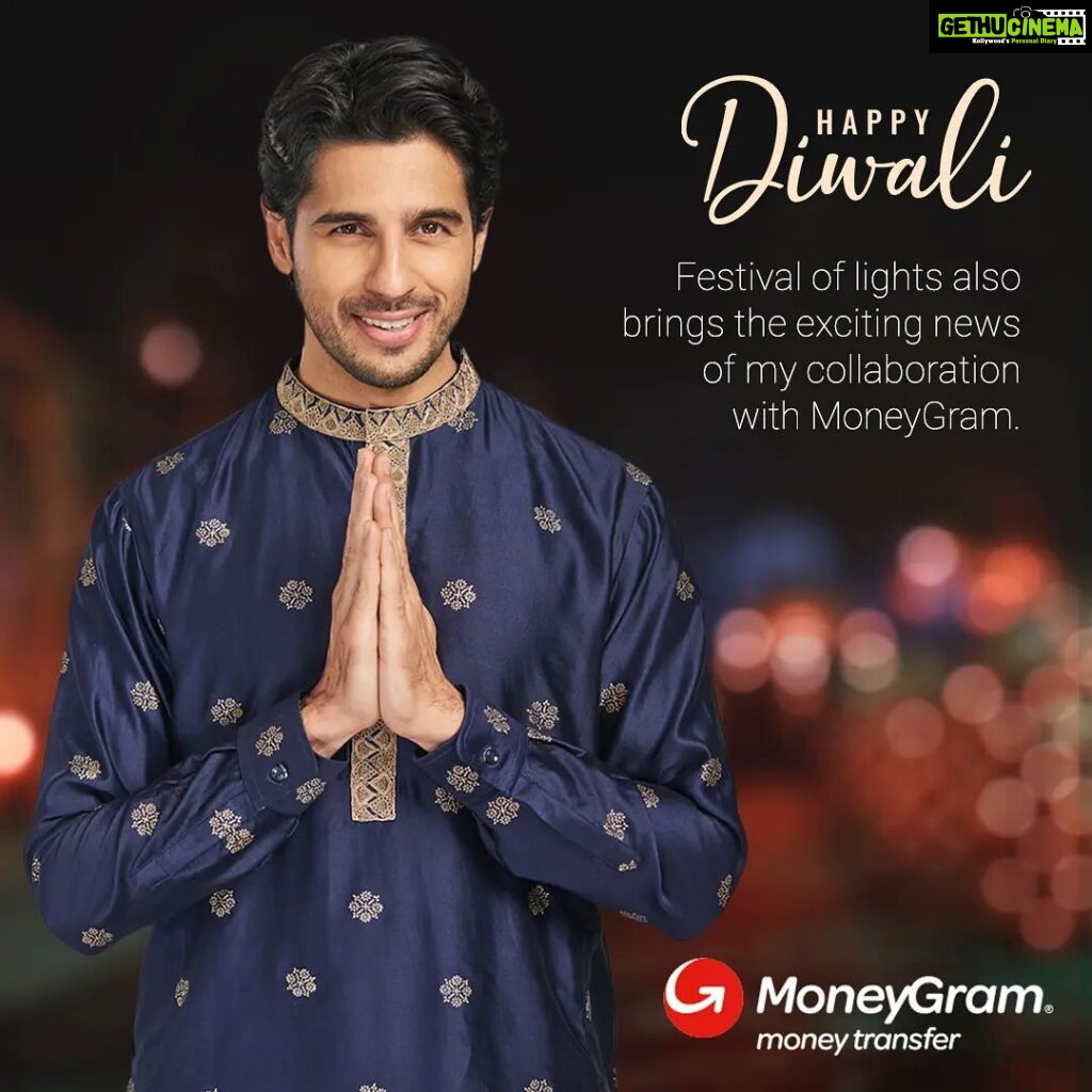 Sidharth Malhotra Instagram - Diwali is all about getting closer to your loved ones. And my collaboration with MoneyGram does exactly that! Send money to your family in India via @moneygram - Fast, Convenient and Reliable! Wish you all a very Happy Diwali #happydiwali #diwalibymoneygram #sidharthmalhotra #sidharthformoneygram #lights #moneytransfer #india MoneyGram and the Globe are marks of MoneyGram © 2021 MoneyGram