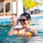 Simran Budharup Instagram - It’s Pool ‘O’ Clock @soldegoa #water #love #fun #cute #masti #hair #nomakeup #funny #comedy #cute #masti #pool #poolpicture #crazy #orange #follow #goa #pool #water #waterbaby Bikini from @palak.purswani ‘s Wardrobe