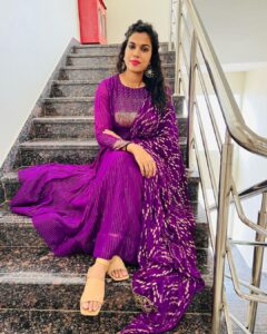 Sravana Bhargavi Instagram - If you know me, you know I love Anarkalis💜💜💜
Outfit by @varuni_couture