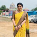 Sujitha Instagram - Devotional and rainy evening 🙏🥰 Beautiful yellow saree and blouse designed @mmboutiqe From Pandian stores location #temple #Evening #rainy #day