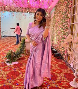 Sunita Gogoi Instagram - Thankyou my darling @pavithra.janani for dis beautiful saree ..my fav colour 💜 Stitched by @shopaholic_collections Hair @style_with_anbu #pic #saree #indian #sareenotsorry