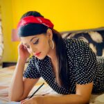 Tanvi Dogra Instagram - Retro had its own beauty 😍 Letters, polka dots, bun, hoops, scarf and that vibrance ❤️