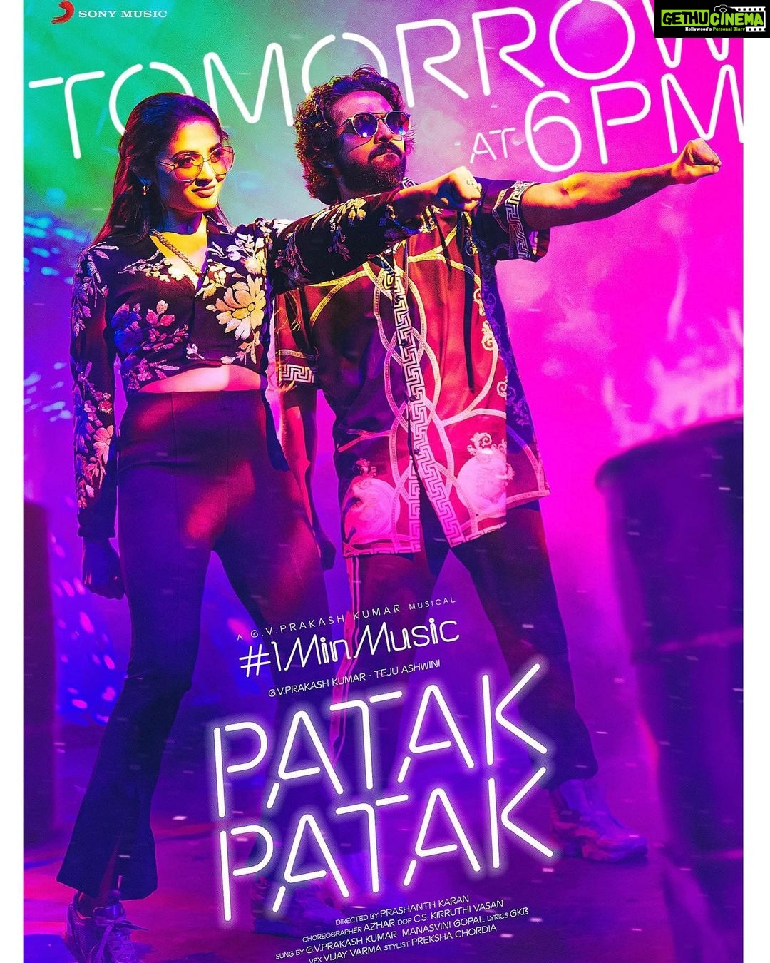 Teju Ashwini Instagram - Watch out for our #patakpatak reels Tomo at 6pm with heart-u eyes 😍😍 #1minmusic @gvprakash @sonymusic_south @manasvinigopal @prashanth_karan @vijayvarman @preksha.chordia @azhar.style @gkb.lyrics @itscsk @instagram #tejuashwini#musicalbum#reelsinstagram