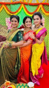 Aashika Padukone Instagram - Married to ourselves with the baby bump 🙈🥰😍 Some fun reels during shoot @sidshnu @sri_satya_ @ashikapadukone_official #trinayani #hasini #sumana #reelpregnant