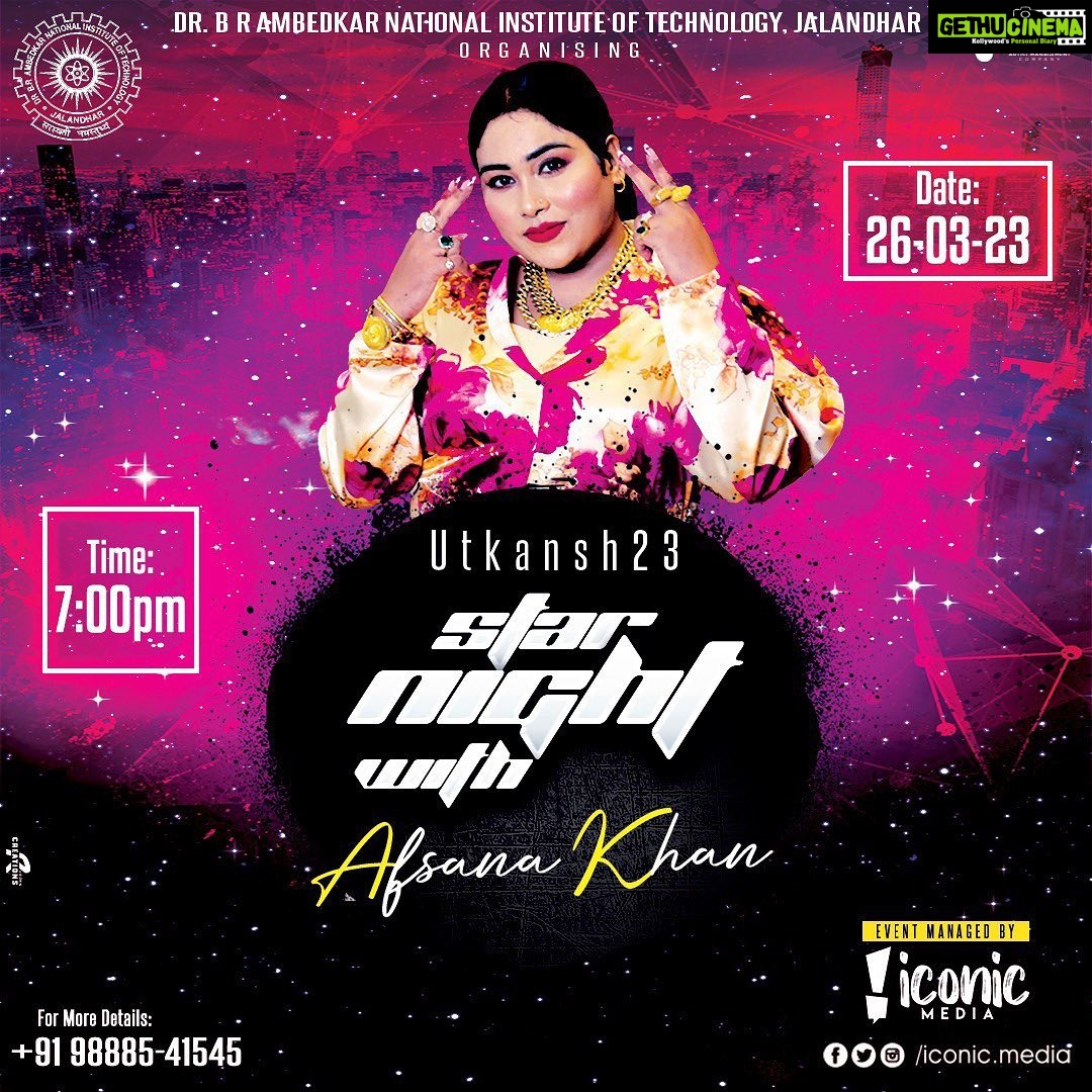 Afsana Khan Instagram - National Institute of Technology, Jalandhar organises North India's biggest cultural -fest *Utkansh-23*. 26 March See u guys 👋 @gurpreetbaidwan01 @nitjofficial @utkansh.nitj @iconic.media @vikrant_bali_ Managment Handler - @justamcofficial Dr. B. R. Ambedkar National Institute of Technology Jalandhar
