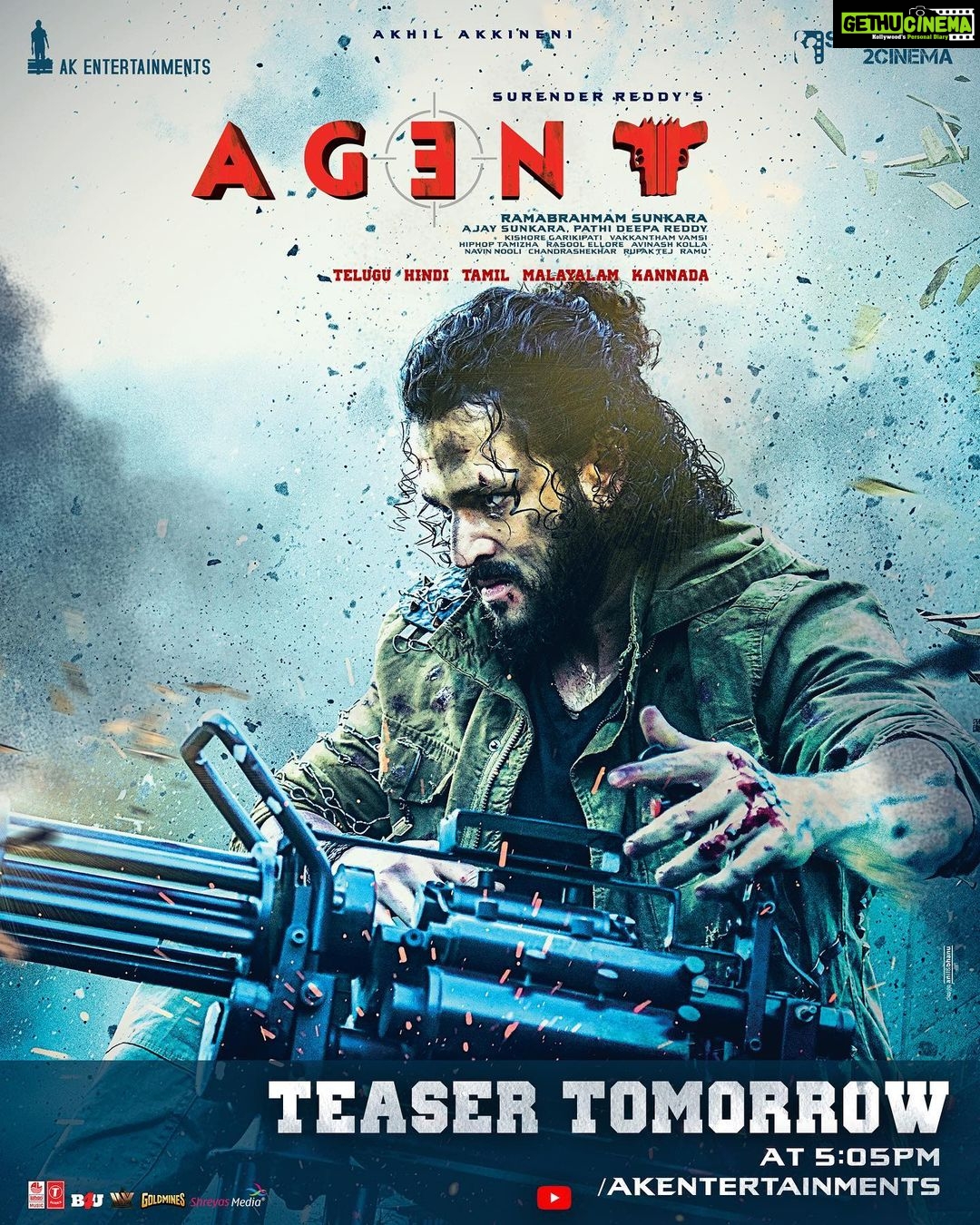 Akhil Akkineni - 317K Likes - Brace yourself, We are Ready to fire 🔥
#AgentTeaser tomorrow @ 5:05 PM
#AGENT #agentloading
@mammootty @DirSurender @sakshivaidya99 @hiphoptamizha @AnilSunkara1 @akentsofficial @s2c_offl