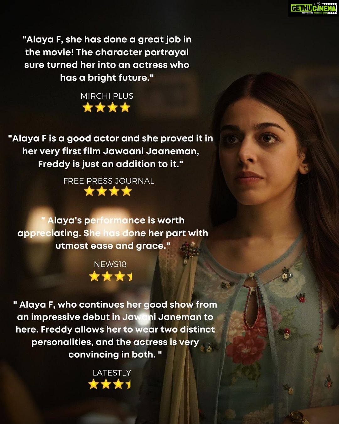 Alaya F Instagram - I had zero prep time for Kainaaz but I had the most incredible people around me that helped me bring her to life everyday on set🖤 @ghoshshashanka and @kartikaaryan thank you for believing in me, pushing me and for just being the best!🖤 and a huge thank you to all of you for all your love and all the kind reviews, messages, DMs and comments🖤 feeling super motivated and super grateful!!🥰 #Freddy STREAMING NOW on @disneyplushotstar 🖤