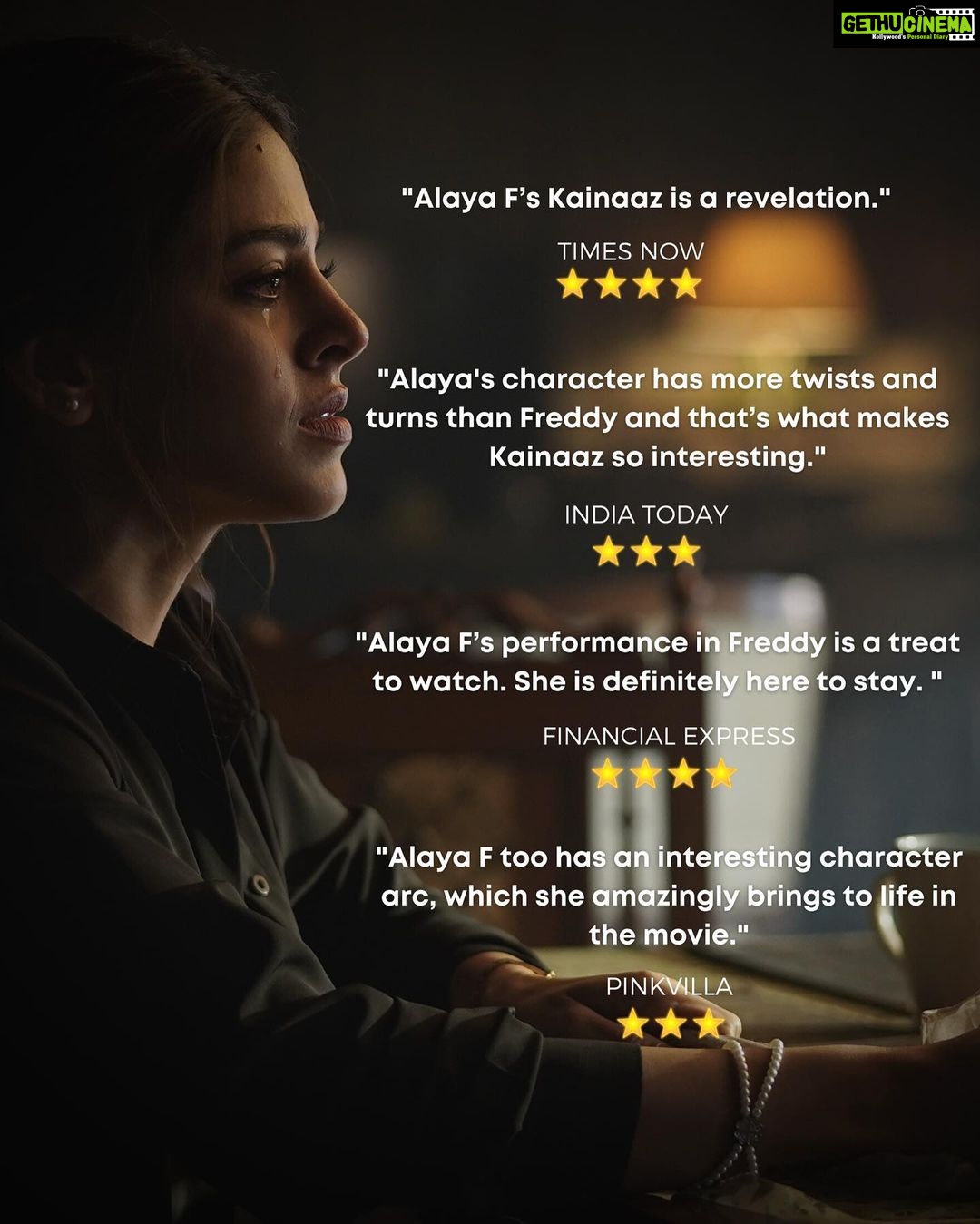Alaya F Instagram - I had zero prep time for Kainaaz but I had the most incredible people around me that helped me bring her to life everyday on set🖤 @ghoshshashanka and @kartikaaryan thank you for believing in me, pushing me and for just being the best!🖤 and a huge thank you to all of you for all your love and all the kind reviews, messages, DMs and comments🖤 feeling super motivated and super grateful!!🥰 #Freddy STREAMING NOW on @disneyplushotstar 🖤