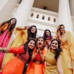 Alina Padikkal Instagram - Bride Squad.! #alinarohitsaga Haldi stories.. With @rohit_pradeep_ Photography : @motionpictures_weddings costume : @cassidinae._ @nithinju mua:- @aleena.makeupartist