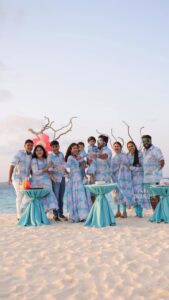 Alya Manasa Instagram - My son’s 1st birthday celebration #maldives #arsh #1stbirthday 😍🤩I think it’s a very different place to celebrate babies 1st birthday 🥳 & we did it with our family & we wore a same Color outfit that is excellently designed @m_lady_couture Beautifully Captured @dhanush__photography Always we travel only with #touron Travel partner @touronholidays Costume @m_lady_couture Location @fushifaru Maldives