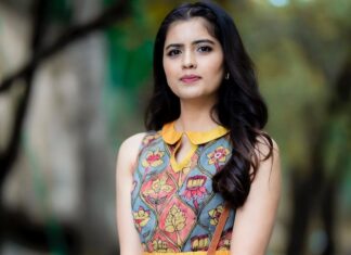 Amritha Aiyer Instagram - 😬 . Styled by - @raji.raaga09 Designed by-@bhargavikunam Make up and hair -@wingitbynamita