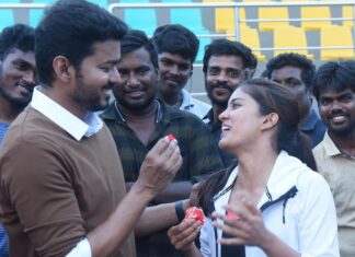 Amritha Aiyer Instagram - That Khushi moment and my inner Khushi moment 😍 I wish I could celebrate your birthday now just the same way my thalapathy Vijay sir ❤️❤️🎂🎉 Happy Birthday sir 🎉🎂 love you always #thalapathyvijay #thalapathy #hbdthalapathyvijay #bigil #bigilthendral