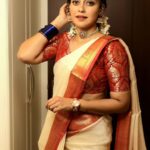 Anusree Instagram – Saree is great in any colour but this combination is an epitome of elegance..for every girl. Feeling sassy, feeling loved , feeling  like a Diva…..

MaH @pinkyvisal 
Accessories @varuthri_findings