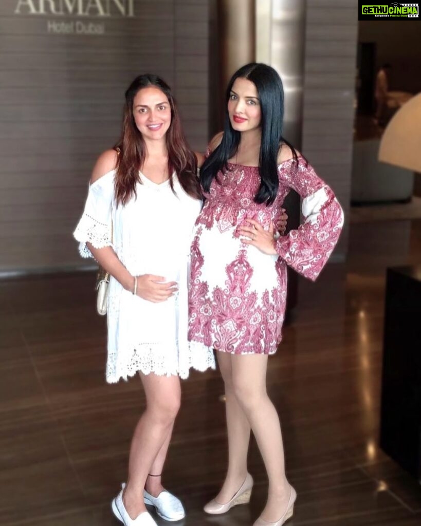 Celina Jaitly Instagram - Happy Birthday my dearest Biyars @imeshadeol this will always be my favourite picture of us . Who knew when we met we will be clicking photos decades down the line with babies in our bumps … It’s been so much fun knowing you and being mad biyaars together… happy birthday.. have a good one ♥️🧿 #eshadeol #celinajaitly #celina #celinajaitly #birthdaygirl #indianactress #bollywood #dubai #babybumps #pregnantandperfect Armani Hotel Dubai