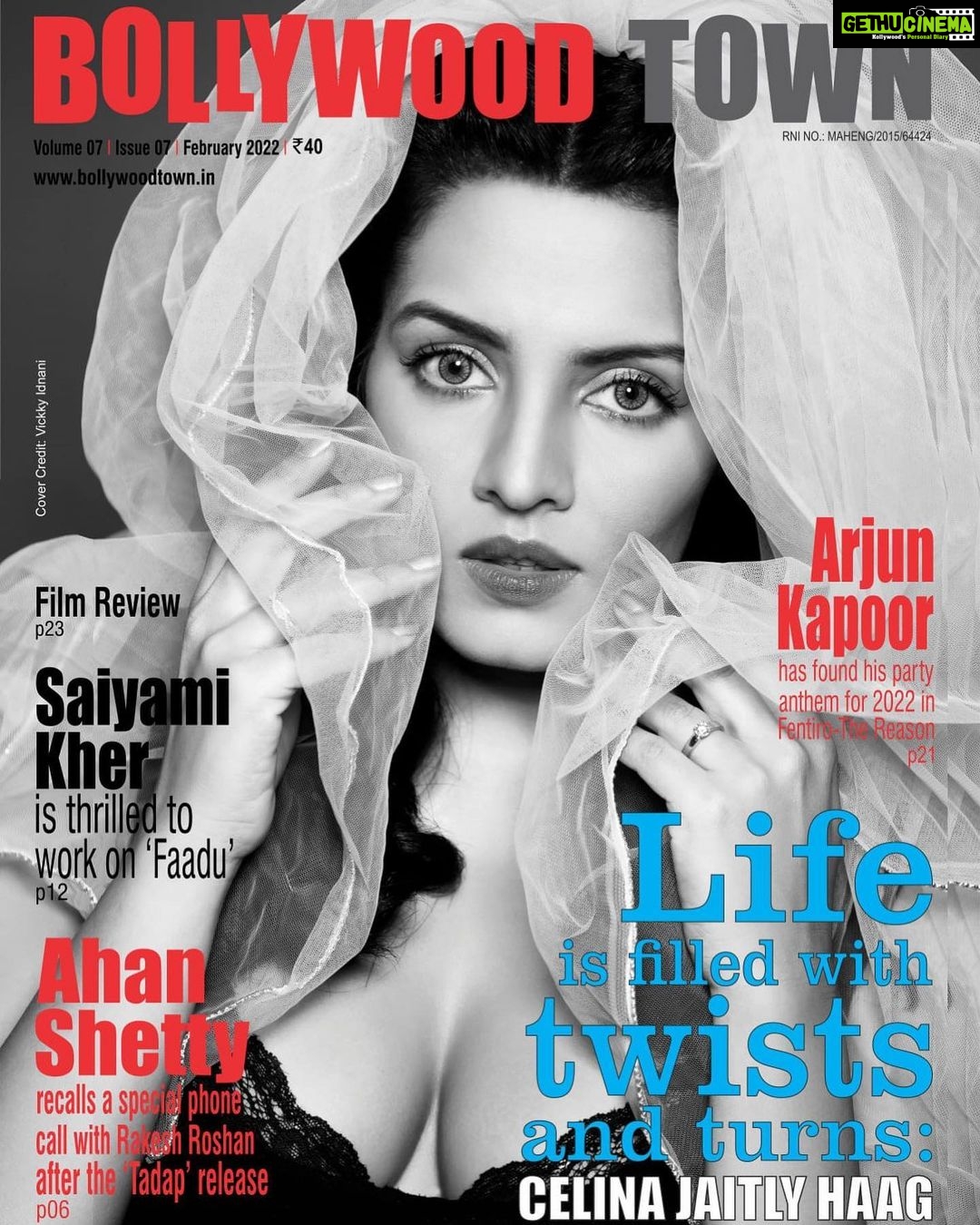 Celina Jaitly Instagram - FEBRUARY 2022 ISSUE OUT ON STANDS TOMORROW…. DONT FORGET TO GRAB YOUR COPY !! Blessed to begin “Year of the 🐯 ” as a cover girl already. Thank you @yogeshmofficial @bollywoodtownindia for the in-depth interview & wonderful cover story. Thank you my dearest Namita and Artist reputation management @shimmerentertainment Thank you dear @lathiwalatasneem @namita_rajhans_ @chill_mama.chill Thank you @vickkyidnaaniphotography (Cover) you always rock. Many thanks to @iamsudiptachanda @haag.peter for feature photos. #covergirl #celina #celinajaitly #celinajaitley #coverstory #indianactress #beautyqueen #seasonsgreetings #bollywood #bollywoodtown #yogeshmishra #bollywoodtownmagazine #gratitude #🧿