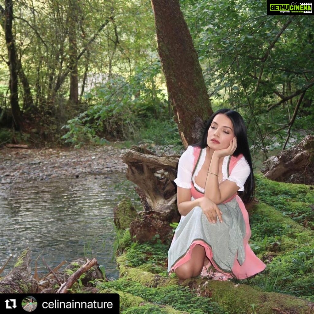 Celina Jaitly Instagram - NEW ACCOUNT FOR NATURE LOVERS : @celinainnature If you are a #naturelover @celinainnature is your cup of caffeine. Follow for my mini personal blogs on my life in alpine #austria #Repost @CELINAINNATURE ・・・ Hans Christian Andersen-The famous Danish fairytale writer once said : “Everything you look at can become a fairy tale and you can get a story from everything you touch!” I always like to romanticise my experiences in nature with pixies and elves, my upbringing was like that. My nature and wildlife loving grandfather always said : “Those who don't believe in magic will never feel it.” He was a colonel in the army and a devout nature lover. We both would go for long walks in the forests of the Kumaon hills when he would visit and amidst magical spots in the very wild Tiger laden forests, he would make me close my eyes and ask me feel the magic of nature in my heart. I couldn’t have asked for more magical moments than those as a child. Whenever I miss him I always go to my favourite spot in our alpine surroundings in Austria, close my eyes and become one again with the magic that he inculcated in my soul as a child. In memory of my beloved grandfather : Colonel Eric Francis (12 Rajputana Rifles ) 🤍🤍 Photograph | @haag.peter 🤠 #austriangirl #fairytale #naturelovers #bollywood #celinainnature #celinajaitley #celinajaitly #dirndl #mountainlife Austria, Europe
