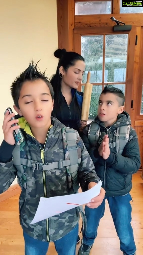 Celina Jaitly Instagram - When you get a F-MINUS in #schoolexams and don’t want to run into your Mother !! Starring @winstonjhaag ( Mr. F-) & @viraajjhaag ( Mr #moralsupport ) #motherhood #celinajaitly #celinajaitley #funnyvideos #funnyindia #funnymother #twinsplusone #twins #momofboys #bollywood #schoollife #schoolhumor #fy #funnyhindi #exam #hindicomedy Austria, Europe