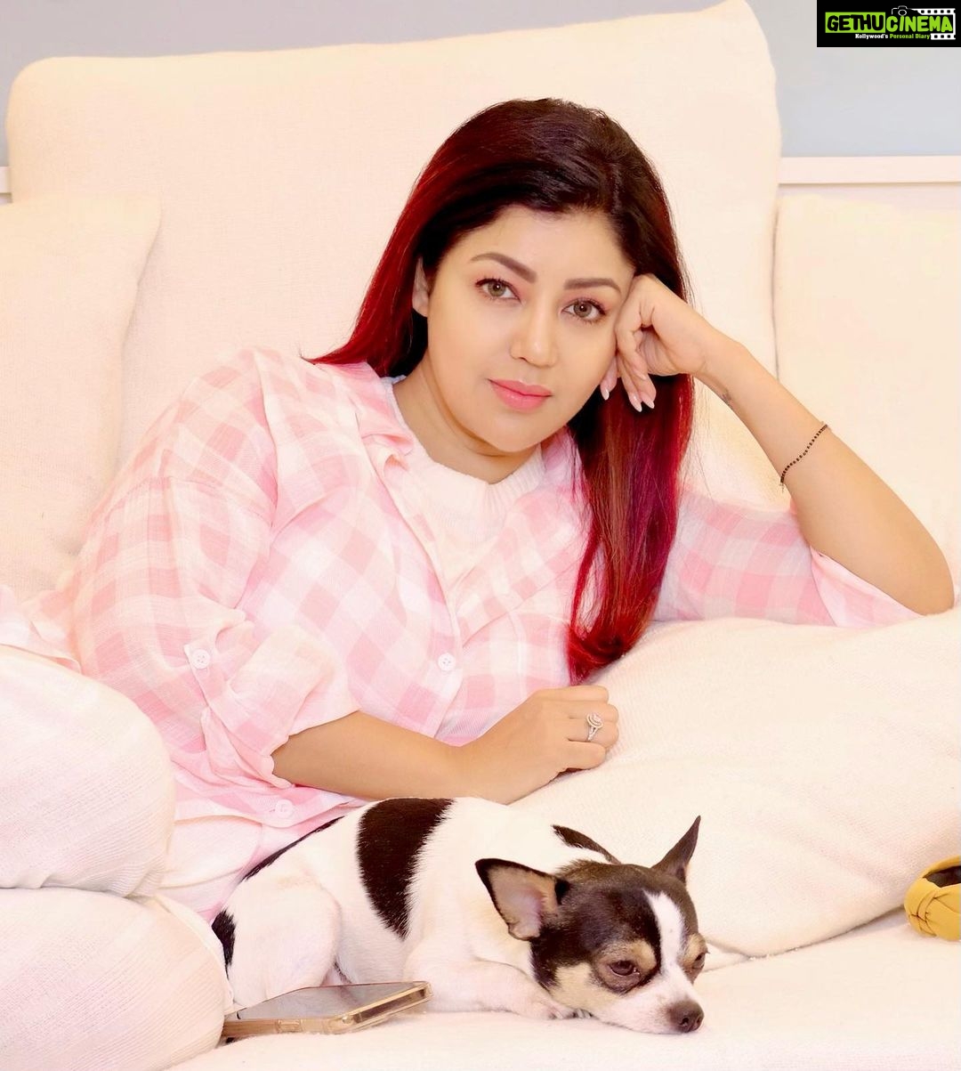 Debina Bonnerjee Instagram - When you are home full time … you pose with your pup. . #ootd @luluandskyofficial
