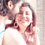 Debina Bonnerjee Instagram - When I m to stay at home… my husband makes me feel good by taking me to the balcony for an outdoor cup of coffee! . At home becomes interesting with partner support . 🥰 . @guruchoudhary Wearing @luluandskyofficial Earrings @rubansaccessories