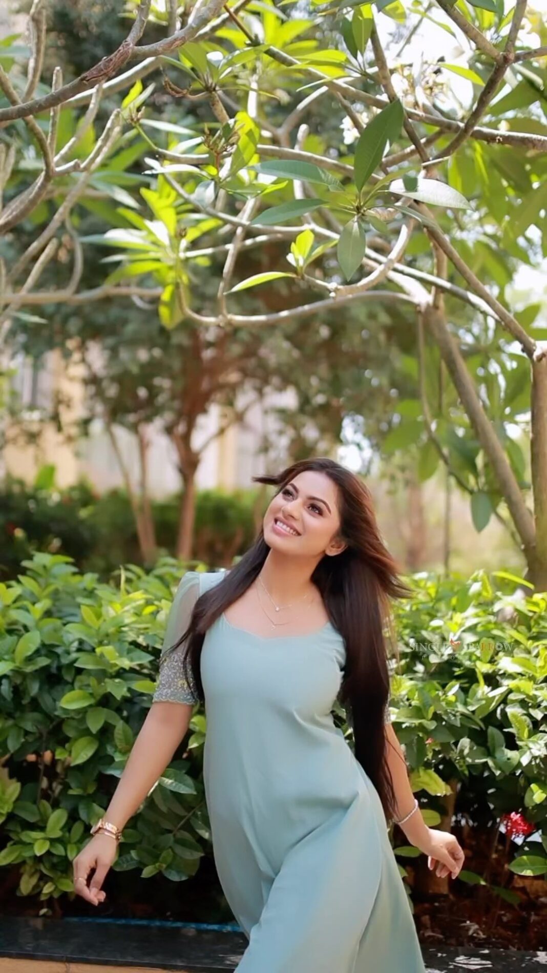 Delna Davis Instagram - Classic and Explicit! When it comes to elegant wears @jean_couture comes to my mind. Dive into the pastel goodness with this pale blue Aline top.The gold zardozi and cut tubes add a classic touch to the top . It’s a perfect fit for your events . Grab it from @jean_couture