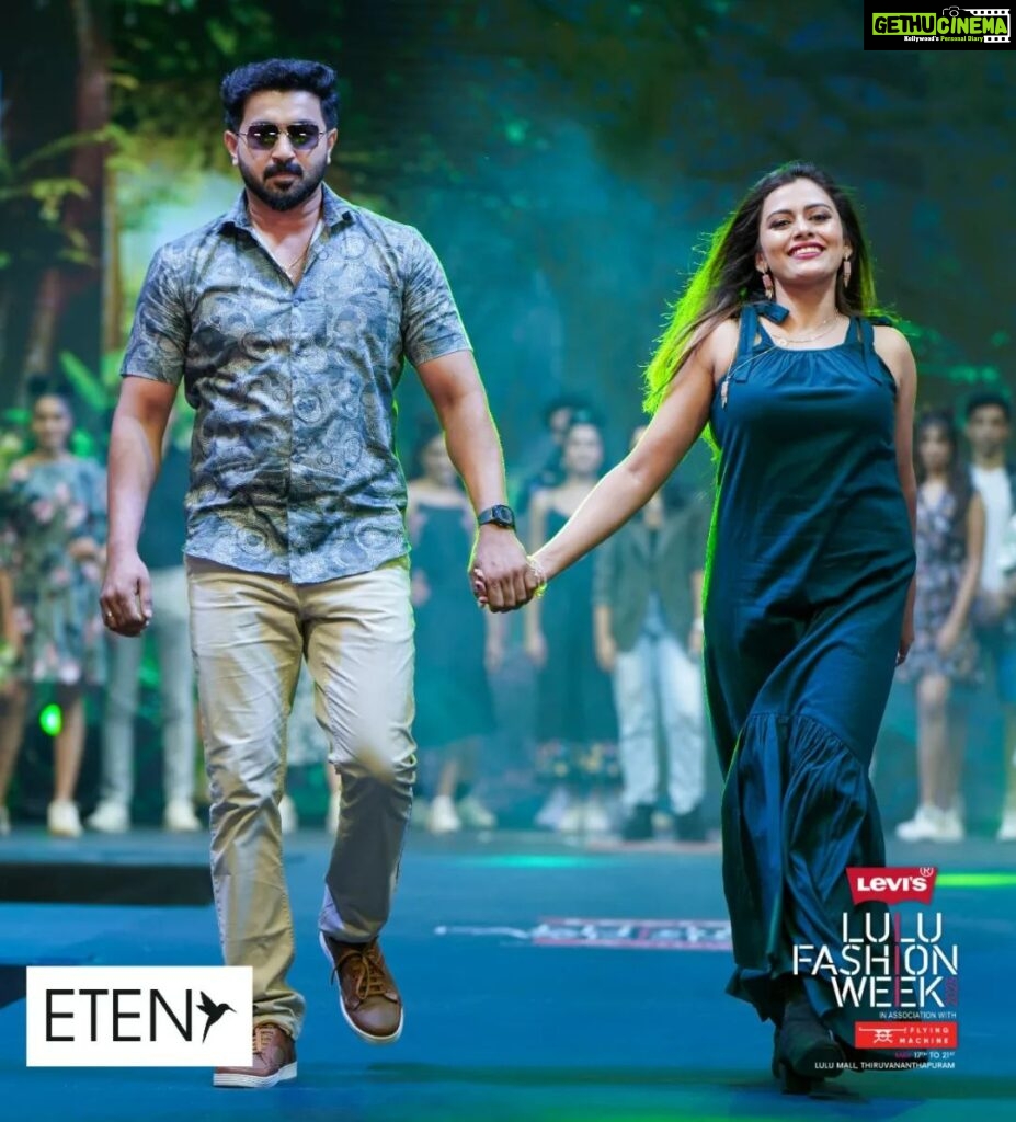 Dhanya Mary Varghese Instagram - Few more clicks from Levis Lulu Fashion Week 2023 #johnjacob #dhanyamaryvarghese #actors #actorscouple #lulufashionweek2023 #lulumalltrivandrum #fashion #eten #trends