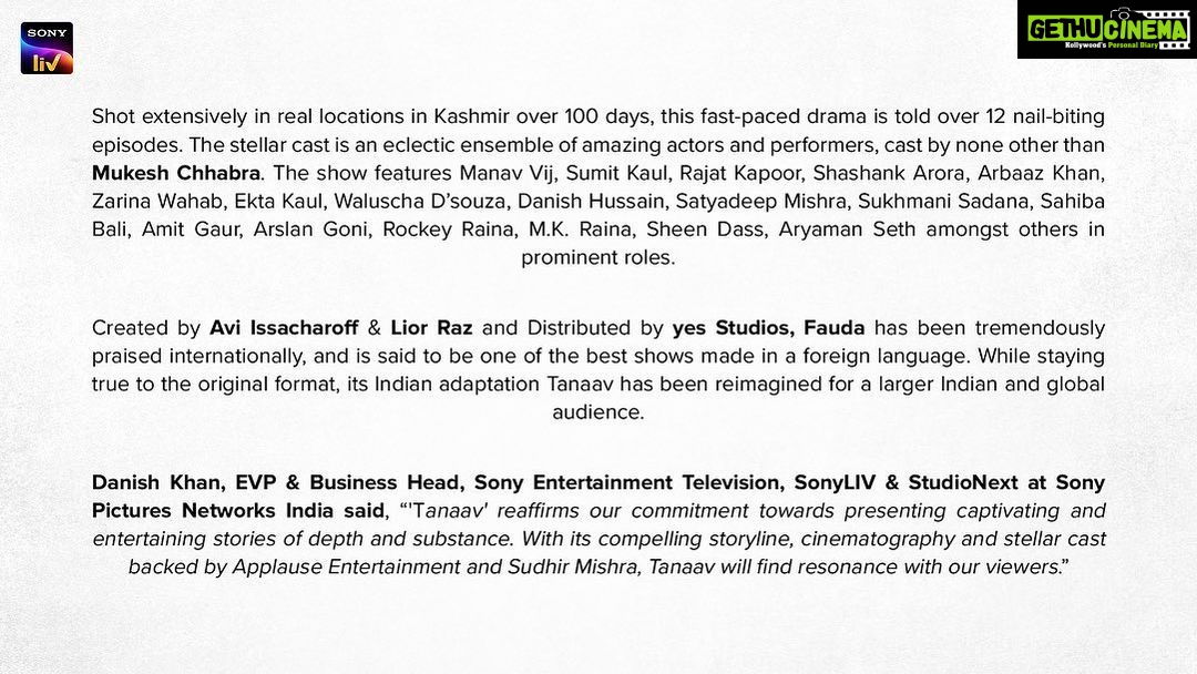 Ekta Kaul Instagram - Tanaav Aa Raha Hai!!! We are thrilled to announce 'Tanaav' - an Indian adaptation of the super hit Israeli series 'Fauda'. The socio-political action drama series is presented by SonLIV in association with Applause Entertainment. Helmed by Sudhir Mishra and co-directed by Sachin Mamta Krishn, Tanaav will hit your screens soon, exclusively on SonyLIV. #TanaavAaRahaHai @applausesocial @sameern @segaldeepak @sidkhaitan @manavvij @sumitkaul10 @rkrkay @shashank.arora @arbaazkhanofficial @zarinawahab123 @waluschaa dan.husain @instasattu @sukhmanisadana @sahibabali @pooja9g @gaur_amit @arslangoni @rockey_raina @sheendass @arryamanseth #SudhirMishra @sachin.krishn @ishanshrivedi @adhirbhat #GagandeepSinghSethi @castingchhabra @garg.prasoon @carpe_f_diem @devnidhib @payal_verma_sachdev @suhrudgobole @001danishkhan @golu_a @yesstudios @liorraz #AviIssacharoff #SharonLevi