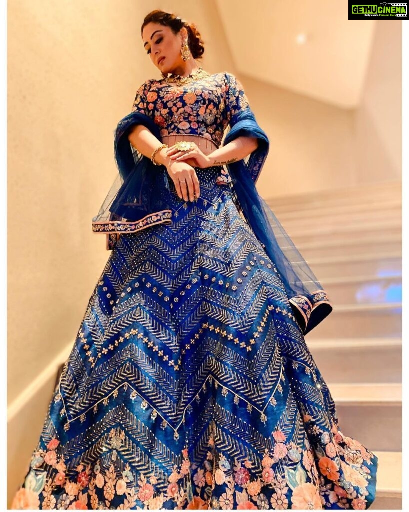 Falaq Naaz Instagram - ♠️💙🦋 . . . Event day-2 by @silverbell.networks Outfit-: @charmisdesign Accessories-: @the_jewel_gallery . . . #eventdiaries #indianlook #outfits #lehenga #jewellery #actor #falaqnaaz #blueoutfit #hairstyles #makeup