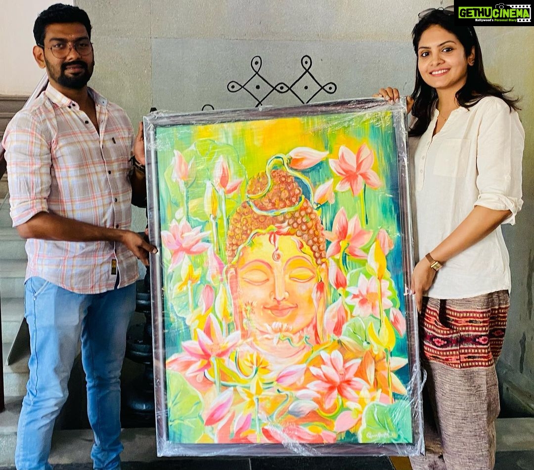 Gayathri Arun Instagram - Thank you Viswa @geethalayam11 for this wonderful art work💜 loved it 🥰 #budhapainting #sivarathri