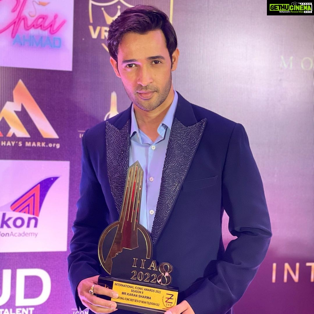 Karan Sharma Instagram - My first award for Sasural simar ka -2 . Best beta of Indian television 2022. 🥰Thank you so much @internationaliconicaward for this honour ! First of all I want to thank Almighty GOD who is always with me in my ups and downs 🙏. . I would like to Thank my Producer @msrashmi2002_ Director - Yash Sinha , channel @colorstv for believing in me . Big Hug 🤗 to my co stars @tanyasharma27 @radhikamuthukumar_official @avinashmukherjee_ @jayatibhatia @itsshubhanshisingh @vibha_bhagat @rajevpaul @akashrjagga @aravchowdharry @shitalthakkarofficial @rakshit_wahi_official for being so supportive and caring . Thank to my family , my friends for being with me in this journey . . Last but not the least Thanks to All ssk2 fans for loving our show and Vivaan Oswal .🥰🤗😘 . Outfit by : - @nitinssinghdesignerindia 😎