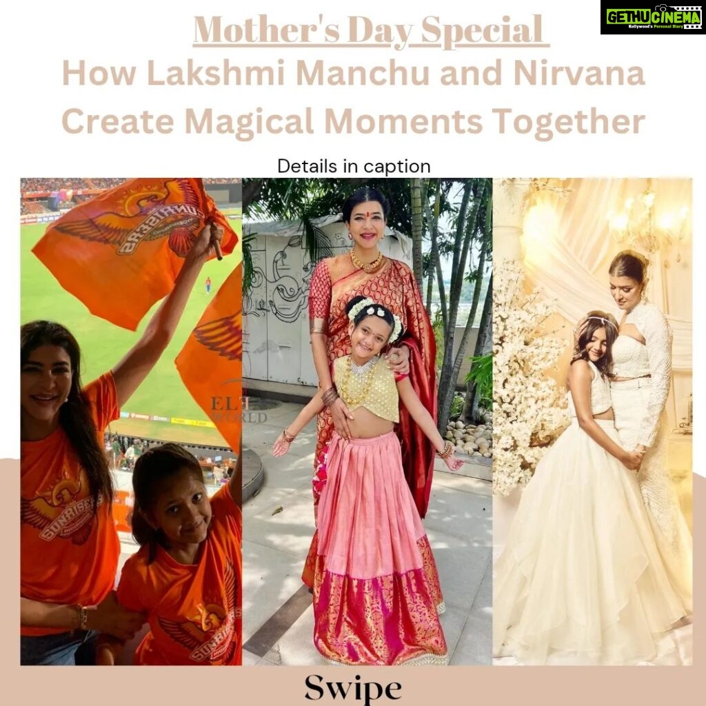 Lakshmi Manchu Instagram - Mother's Day is a time to celebrate and honor the women who have raised and nurtured us throughout our lives. For @lakshmimanchu , this special day is a time to reflect on the joy and love that being a mother has brought into her life.Lakshmi Manchu is not just a doting mother but a fun one too. The actor has shared many fun moments with her daughter, Apple (Nirvana), on her Instagram page. From walking the ramp to enjoying an IPL match, Lakshmi has shown us that she is not just a great mom but also a cool one. She has also shown us that it's important to take time out for yourself as a mom, whether it's hitting the gym or enjoying a swim. Lakshmi's commitment to her daughter's happiness is apparent in all their interactions. She not only supports Nirvana's interests but also actively participates in them. Happy Mother's Day to all the amazing moms out there, and may your journey of motherhood be filled with love and joy. Follow : @elfaworld @fashionelfaworld @artelfaworld @lifestyleelfaworld @fitnesselfaworld #lakshmimanchu #mothersday #love #motherhood #motherdaughter #mom #mothersdayspecial #nirvana #daughter #happymothersday #parenting #mother #momsofinstagram #momlove #momlife #elfaworld