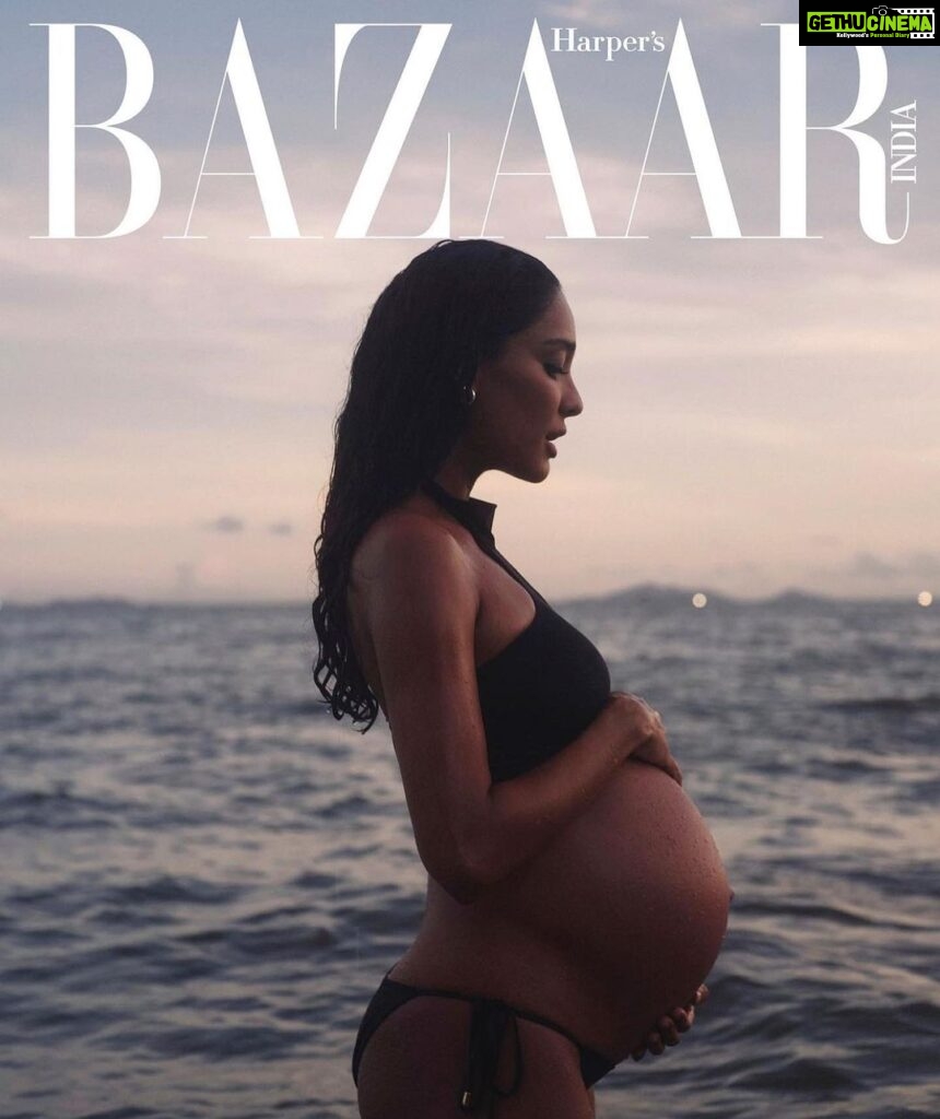 Lisa Haydon Instagram - This could very well be the grand finale of pregnancy photos on my feed for life🤪. Thanks @bazaarindia for these memories💙🧡 every bazaar cover is a privilege and honour to be on. Digital editor: @nandinibhalla Photographer: @rubylaw Make up : @omix Hair : @peter_cheng_hair Styling : @justinelee425 Production : @marinafairfax Photographer assist : @kehocheung