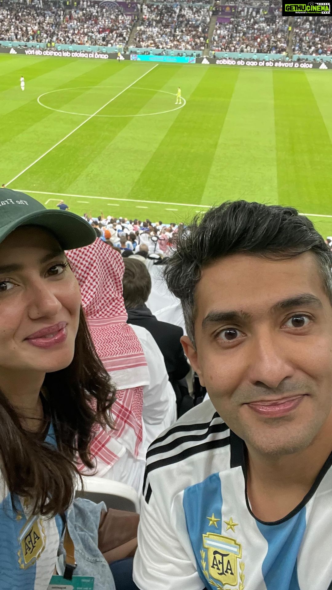 Mahira Khan Instagram - Whaattaaaaa trip! Thank you so much @qatarairways @qatarexecutive @hiaqatar for having me. It was an unforgettable experience.. to see my brother’s dream come true, to see Messi live… and to meet some amazing people. Thank you.. ♥️🏟️⚽️ #Doha #fifa2022