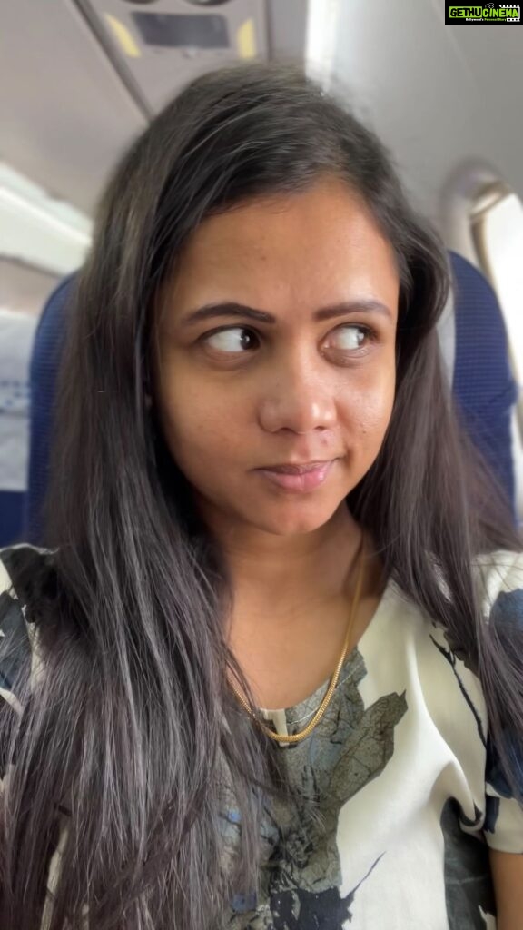Manimegalai Instagram - Tag that bayandhangoli friends in ur gang 😹 secret captured by @mehussain_7 🐒 I literally call every god for help during flight Take off 🤪 #flight #takeoff #HussainManimegalai #primereels #comedyvideos #comedy