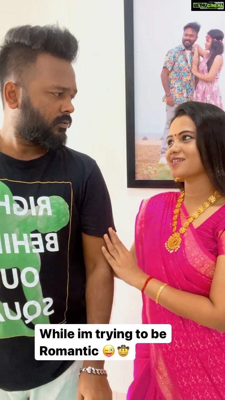 Manimegalai Instagram - Romantic Wife 🫶 Vs Kalnejakaara Husband 🤦 #reelsinstagram #funnyvideos #HussainManimegalai #comedy