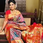 Manjula Paritala Instagram - #banaraspaithanisaree with digital Kalamkari print @missamma.handlooms
