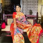 Manjula Paritala Instagram - #banaraspaithanisaree with digital Kalamkari print @missamma.handlooms