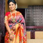 Manjula Paritala Instagram - #banaraspaithanisaree with digital Kalamkari print @missamma.handlooms