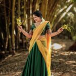 Megha Mathew Instagram - 💛💛💛 📷 @v2n.photography 👗 @the_drape_studio 💄 @remyamakeupartisty #vishu #kerala🌴 #happiness #vishukani #traditional #vishukani #traditionalwear