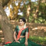 Megha Mathew Instagram - 📷 @v2n.photography 💄 @remyamakeupartisty 👗 @the_drape_studio Desinger @jittasiju #tradtional #green #kerala🌴 #style #fashionstyle #instafashion #halfsaree