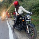 Monica Sharma Instagram - Vrooming in the hills 🏍 . . . Styled by- @Styledbycindy01 . . . #royalenfield #royalenfieldclassic #biker #hills #vroomvroom #bikergirl #instabike #instagood #instafashion #instafashion #instastyle #instamood #bulletlovers #bullet #bikelovers #bikeride #classic #classic350 #hillstation #bikers #bikers #bikerchick #bikerchicks #love #art #pictureoftheday Rampur Bushahr HP 06