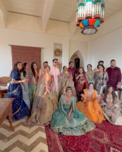 Mukti Mohan Instagram - Our Hearts & Bellies are sooo Full!🤍 The grandeur of wedding celebrations were felt every second in these last 3days! I don’t remember feeling this overjoyed and overwhelmed with emotions, love, and laughter all at the same time. There’s not an inch in my body which is not aching😆 haha itne mazzey aur jhattko ke dance kiya hai har roz!!! My Jaan @thisisriyaaaa and Kunwar sa @aneeshgoel23 Teh dil se I wish you the most beautiful wedded life ahead and blessings for Agarwal aur Goel family❤️🧿✨ Styled by- @isolatednee Assisted by - @styling_by_shruti and @shraddha.dange Outfit- @frontierraas Potli - @theamyrastore