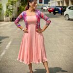 Navya Swamy Instagram - Wearing this frock by @riya_designing_studio for start music😍 #startmusic #starmaa #showtime #dressup #frock #designer #pastel #pastellove #ootd #instagirl #instadesign #instadaily #instapic #blessed #thankful #navyaswamy