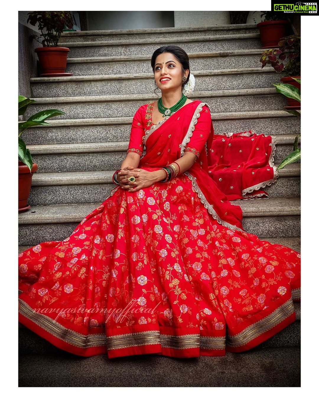 Navya Swamy Instagram - There is a shade of red for every woman. - Audrey Hepburn Outfit- @kowshiki_couture #lehenga #lehengacholi #indianfashion #indiandesigns #designerwear #festivewear #festivalfashion #alltimefavorite #shootdiaries #diwali #lategram #instagram #thankful #blessed #navyaswamy